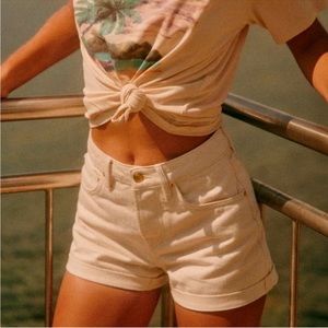 Sezane Niels Cuffed Buttonfly Denim Short Ecru